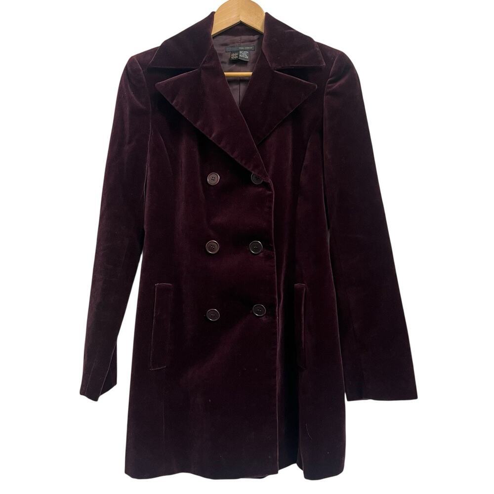 Zara Women's Plum Merlot Velvet Double-Breasted Blazer Jacket Size S Small